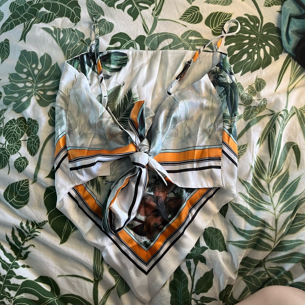 handkerchief tie back spaghetti strap top